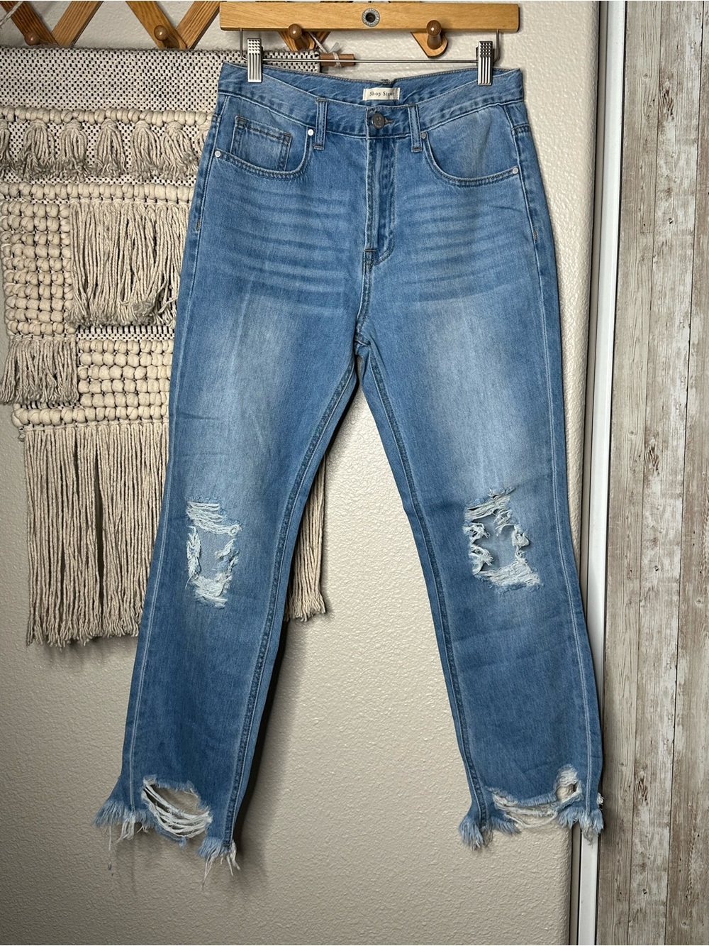 Shop Stevie Light Blue Straight Leg Distressed Jeans